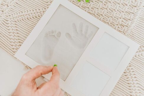 Baby Hand & Footprint Clay Keepsake Photo Frame Kit - w/Silicone Stencil for a Personalized Gift. Wood Frame, Wall/Table Mount. Perfect Registry, Baby Shower, New Mom, Birthday & Newborn Gift - Black in Kuwait
