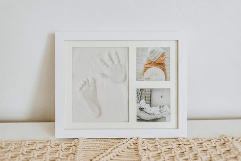 Baby Hand & Footprint Clay Keepsake Photo Frame Kit - w/Silicone Stencil for a Personalized Gift. Wood Frame, Wall/Table Mount. Perfect Registry, Baby Shower, New Mom, Birthday & Newborn Gift - Black in Kuwait