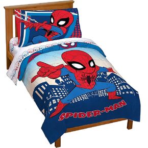طقم سرير للأطفال الصغار مكون من 4 قطع من Jay Franco Marvel Super Hero Adventures Go Spidey - طقم سرير من الألياف الدقيقة فائقة النعومة يتضمن لحافًا للأطفال الصغار ومجموعة ملاءات - يتميز الفراش بشخصية سبايدرمان in Kuwait