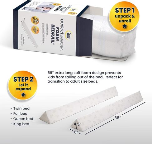 Serta Perfect Sleeper Extra Long Foam Bedrail - Guardrail for Toddlers & Kids with Water-Resistant, Non-Slip & Machine Washable Cover - 2pk, White in Saudi Arabia