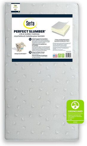Serta Perfect Slumber Dual Sided Crib and Toddler Mattress - Waterproof - Hypoallergenic - Premium Sustainably Sourced Fiber Core -GREENGUARD Gold Certified (Non-Toxic) -7 Year Warranty - Made in USA in Saudi Arabia
