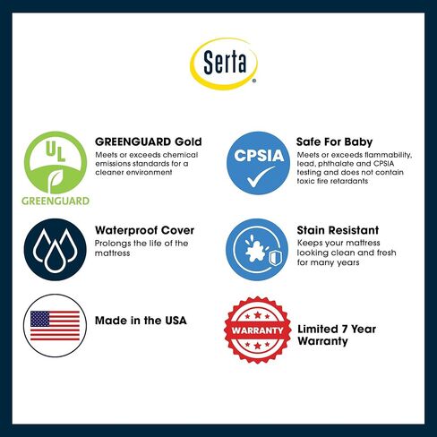 Serta Perfect Slumber Dual Sided Crib and Toddler Mattress - Waterproof - Hypoallergenic - Premium Sustainably Sourced Fiber Core -GREENGUARD Gold Certified (Non-Toxic) -7 Year Warranty - Made in USA in Saudi Arabia