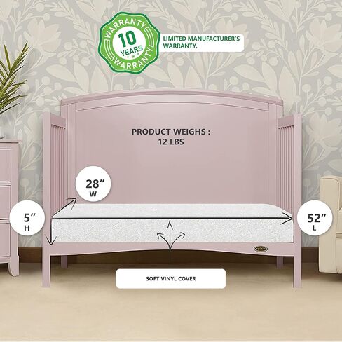 Dream On Me Nap Nest Baby Crib Mattress, GREENGUARD Gold, Made in USA | Waterproof Cover, 88 Coil Spring Support, BSA Verified, ASTM & CPSC Tested, Fits Full Size Crib and Toddler Bed 52"x28"x5" in Saudi Arabia