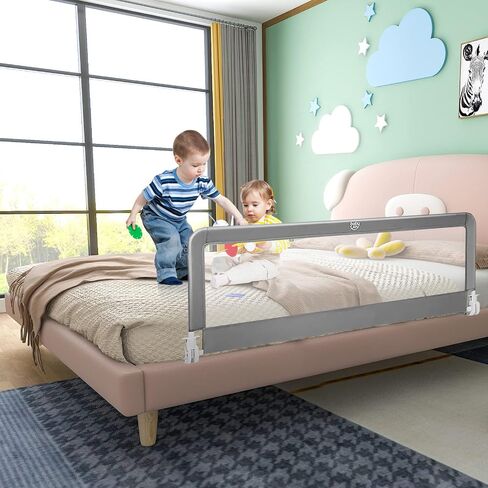 BABY JOY Bed Rails for Toddlers, 71'' Extra Long, Swing Down Bed Guard w/Safety Strap, Folding Baby Bedrail for Kids Twin, Double, Full Size Queen & King Mattress (71-Inch, Gray) in Saudi Arabia