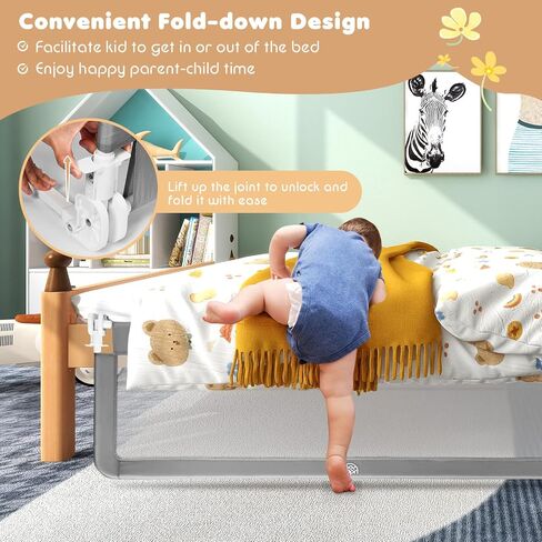 BABY JOY Bed Rails for Toddlers, 71'' Extra Long, Swing Down Bed Guard w/Safety Strap, Folding Baby Bedrail for Kids Twin, Double, Full Size Queen & King Mattress (71-Inch, Gray) in Saudi Arabia