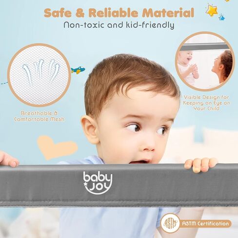BABY JOY Bed Rails for Toddlers, 71'' Extra Long, Swing Down Bed Guard w/Safety Strap, Folding Baby Bedrail for Kids Twin, Double, Full Size Queen & King Mattress (71-Inch, Gray) in Saudi Arabia
