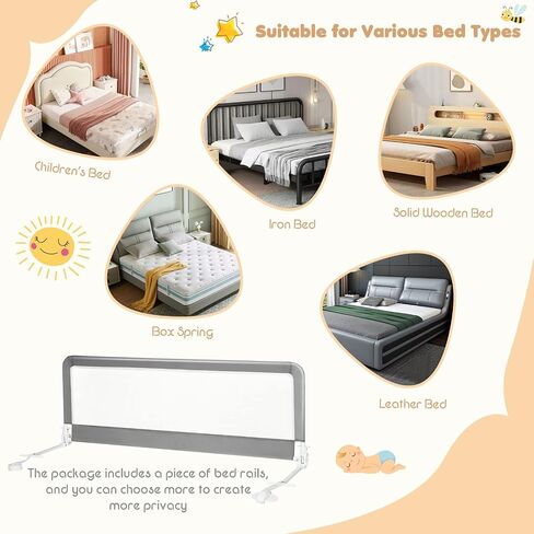 BABY JOY Bed Rails for Toddlers, 71'' Extra Long, Swing Down Bed Guard w/Safety Strap, Folding Baby Bedrail for Kids Twin, Double, Full Size Queen & King Mattress (71-Inch, Gray) in Saudi Arabia