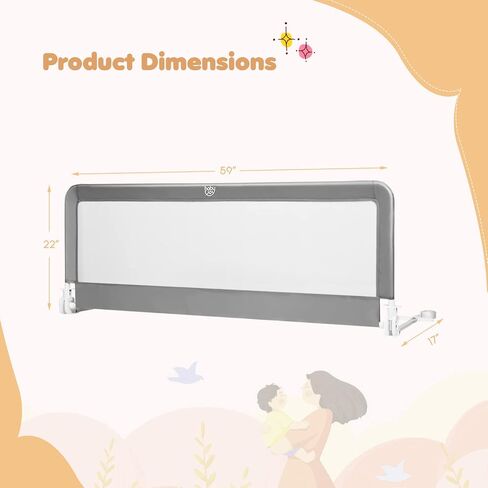 BABY JOY Bed Rails for Toddlers, 71'' Extra Long, Swing Down Bed Guard w/Safety Strap, Folding Baby Bedrail for Kids Twin, Double, Full Size Queen & King Mattress (71-Inch, Gray) in Saudi Arabia