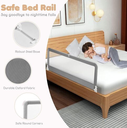 BABY JOY Bed Rails for Toddlers, 71'' Extra Long, Swing Down Bed Guard w/Safety Strap, Folding Baby Bedrail for Kids Twin, Double, Full Size Queen & King Mattress (71-Inch, Gray) in Saudi Arabia