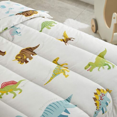 UOZZI BEDDING 4 Pieces Toddler Bedding Set Dinosaur white includes Comforter, Flat Sheet, Fitted Sheet and Pillowcase in Kuwait