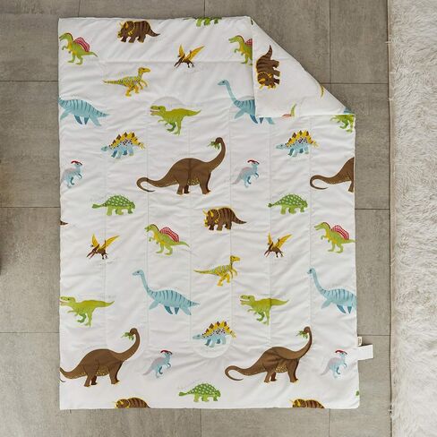 UOZZI BEDDING 4 Pieces Toddler Bedding Set Dinosaur white includes Comforter, Flat Sheet, Fitted Sheet and Pillowcase in Kuwait