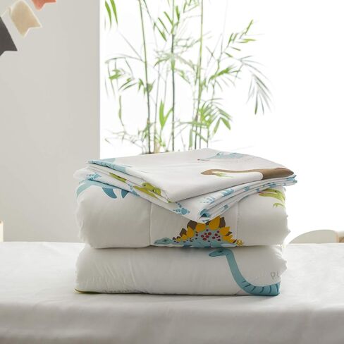 UOZZI BEDDING 4 Pieces Toddler Bedding Set Dinosaur white includes Comforter, Flat Sheet, Fitted Sheet and Pillowcase in Kuwait