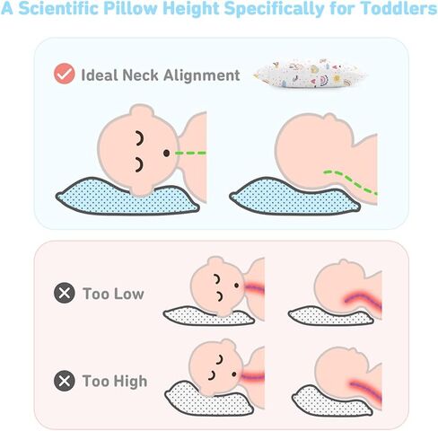 Babebay Toddler Pillow,13x18 Toddler Pillows for Sleeping, Machine Washable Kids Pillow with Soft Cotton Pillowcase, 1 Pack in Kuwait