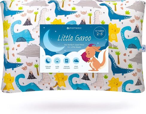 Pharmedoc Little Garoo Toddler Pillow with Pillowcase – 14x19 Pillow – Dino Cotton Toddler Pillows for Sleeping, Kids Pillow, Travel Pillows for Sleeping, Mini Pillow, Toddler Bed Pillows in Kuwait