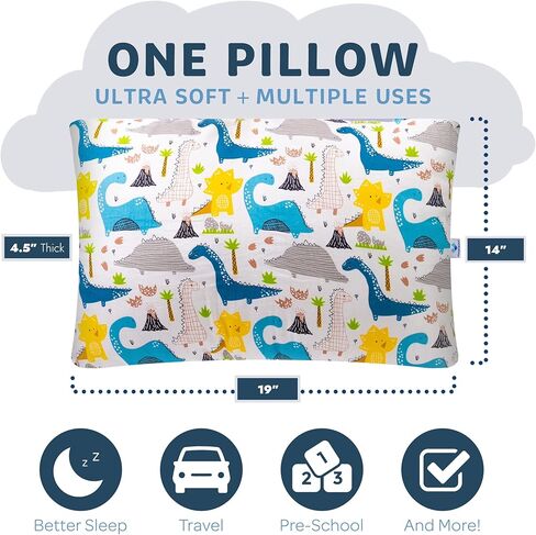 Pharmedoc Little Garoo Toddler Pillow with Pillowcase – 14x19 Pillow – Dino Cotton Toddler Pillows for Sleeping, Kids Pillow, Travel Pillows for Sleeping, Mini Pillow, Toddler Bed Pillows in Kuwait