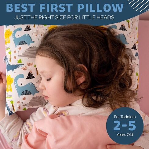 Pharmedoc Little Garoo Toddler Pillow with Pillowcase – 14x19 Pillow – Dino Cotton Toddler Pillows for Sleeping, Kids Pillow, Travel Pillows for Sleeping, Mini Pillow, Toddler Bed Pillows in Kuwait