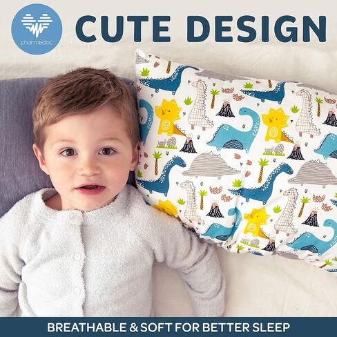 Pharmedoc Little Garoo Toddler Pillow with Pillowcase – 14x19 Pillow – Dino Cotton Toddler Pillows for Sleeping, Kids Pillow, Travel Pillows for Sleeping, Mini Pillow, Toddler Bed Pillows in Kuwait
