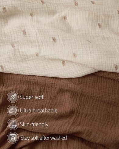 Blissful Diary Muslin Crib Sheets, 2 Pack, Monstera & Dark Green | fitted for 52''x28'' crib mattress, soft and breathable cotton, boho style, easy care for machine wash, gift for boy and girl in Saudi Arabia