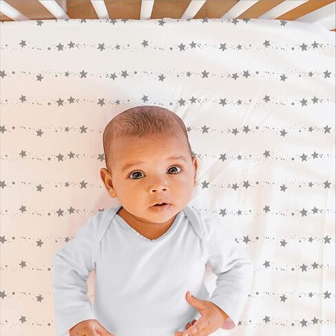 The Peanutshell Grey Moon & Stars Fitted Crib Sheet Set, Unisex 4 Pack Celestial Print, Grey & White in Saudi Arabia