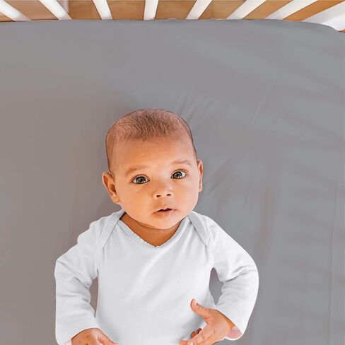 The Peanutshell Grey Moon & Stars Fitted Crib Sheet Set, Unisex 4 Pack Celestial Print, Grey & White in Saudi Arabia