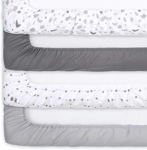 The Peanutshell Grey Moon & Stars Fitted Crib Sheet Set, Unisex 4 Pack Celestial Print, Grey & White in Saudi Arabia