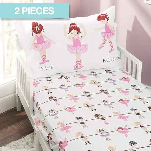 EVERYDAY KIDS 3-Piece Toddler Fitted Sheet, Flat Sheet and Pillowcase Set - Born to Dance Ballerina - Soft Breathable Microfiber Girls Toddler Sheets Set - Toddler Bed Sheets in Saudi Arabia