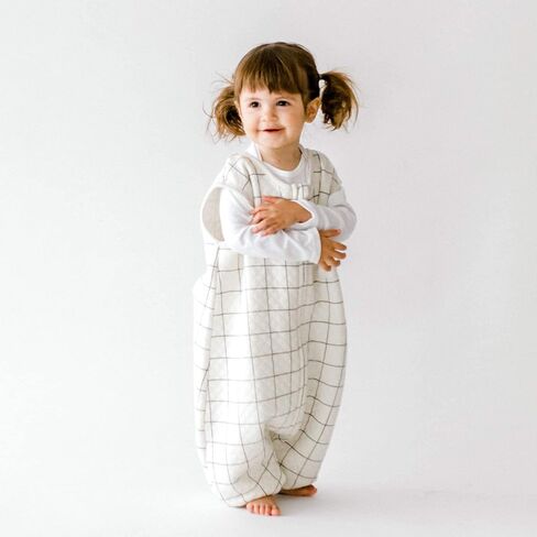 بدلة Tealbee DREAMSUIT: كيس نوم للأطفال الصغار بأقدام 2T 3T - 0.8 TOG بطانية خفيفة الوزن يمكن ارتداؤها للأطفال للمشاة - الخيزران، كيس نوم من القطن العضوي - مربعات in Kuwait