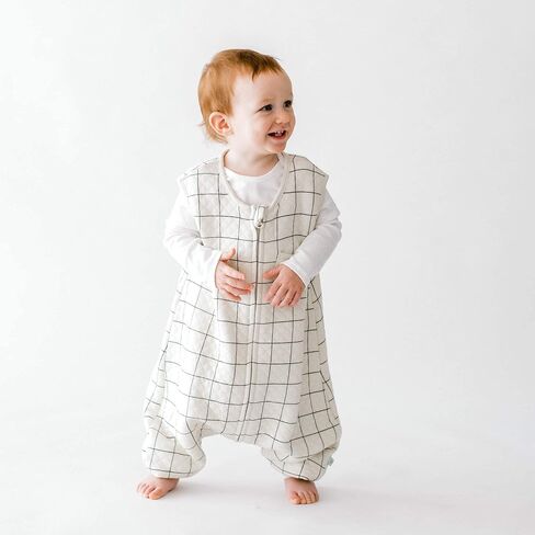 بدلة Tealbee DREAMSUIT: كيس نوم للأطفال الصغار بأقدام 2T 3T - 0.8 TOG بطانية خفيفة الوزن يمكن ارتداؤها للأطفال للمشاة - الخيزران، كيس نوم من القطن العضوي - مربعات in Kuwait