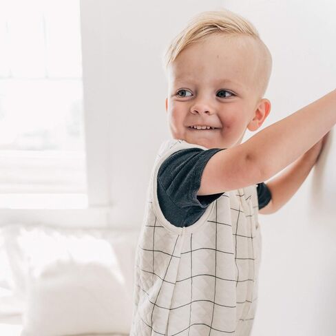 بدلة Tealbee DREAMSUIT: كيس نوم للأطفال الصغار بأقدام 2T 3T - 0.8 TOG بطانية خفيفة الوزن يمكن ارتداؤها للأطفال للمشاة - الخيزران، كيس نوم من القطن العضوي - مربعات in Kuwait