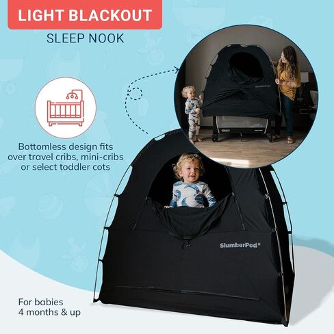 SlumberPod The Original Blackout Sleep Tent for Pack N Play & Mini Crib | Sleep Pod for Babies & Toddlers, Blocks 99% Light, Includes Monitor & Fan Pouches, Bottomless, Shark Tank Featured, Black in Saudi Arabia