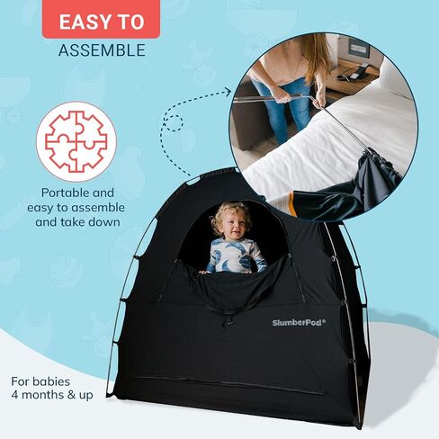 SlumberPod The Original Blackout Sleep Tent for Pack N Play & Mini Crib | Sleep Pod for Babies & Toddlers, Blocks 99% Light, Includes Monitor & Fan Pouches, Bottomless, Shark Tank Featured, Black in Saudi Arabia