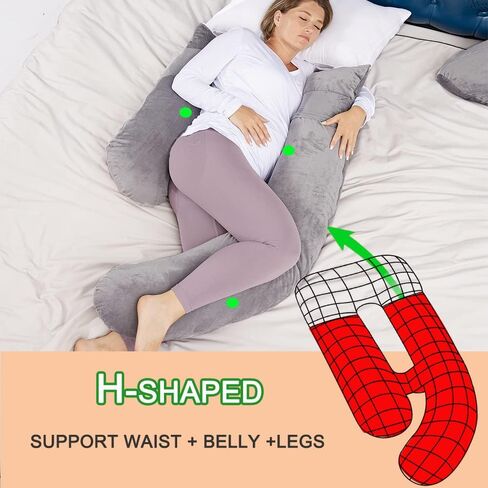 60 Inch Pregnancy Pillow for Sleeping, Extra Large U Shaped Body Pillow, Maternity Pillow for Pregnant Women with Velvet Cover (Dark Grey) in Saudi Arabia