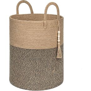 Goodpick Tall Wicker Laundry Basket with Handles, Boho Decorative Storage Basket for Living Room, Bedroom, Entryway, Bathroom, Large Woven Blanket Basket for Pillows, Towels, Shoes, Jute, 16" x 20" in Kuwait