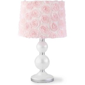 Levtex Baby - Elise Table Lamp and Shade - Spindle Base with Pink Rosette Shade Lamp - Nursery Accessories - Measurements: 22 in. high and 6 in. Diameter in Kuwait