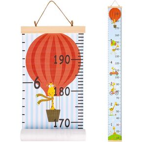 Beinou Baby Growth Chart Ruler for Kids Wood Frame Height Measure Chart 7.9in x 79in Canvas Hanging Height Growth Chart