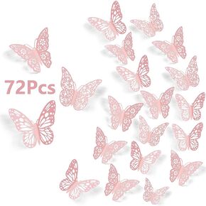 SAOROPEB 3D Butterfly Wall Decor, 72Pcs Butterfly Stickers, Pink | 3 Sizes 3 Styles, Pink Butterfly Decorations Removable for Room Decor Party Balloon Cake Decoration Flower Arrangements in Kuwait
