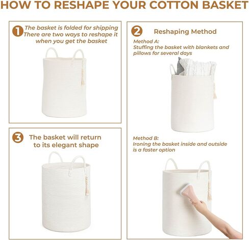 Goodpick Tall Wicker Laundry Basket with Handles, Boho Decorative Storage Basket for Living Room, Bedroom, Entryway, Bathroom, Large Woven Blanket Basket for Pillows, Towels, Shoes, Jute, 16" x 20" in Kuwait