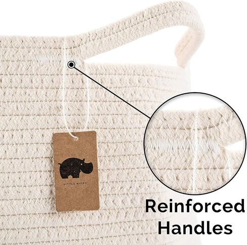 LITTLE HIPPO 3 Pcs Big Blanket Basket Living Room - (21"x16") Extra Large Rope Woven Baskets for Storage | 100% Natural Cotton Decorative Toy Basket with Handles | Boho Laundry Basket for Floor in Kuwait