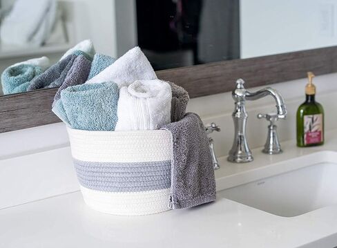 LITTLE HIPPO 3 Pcs Big Blanket Basket Living Room - (21"x16") Extra Large Rope Woven Baskets for Storage | 100% Natural Cotton Decorative Toy Basket with Handles | Boho Laundry Basket for Floor in Kuwait