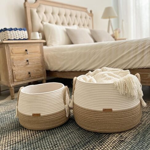Small Basket for Stuffed Animal,Clothes,Baby Blankets -11.8"x9.8"- Boho Baskets for Living Room,Bedroom,Nursery |Cotton Rope Baskets, Cube Basket, Under Shelf Basket | Baskets for Home Decor in Kuwait