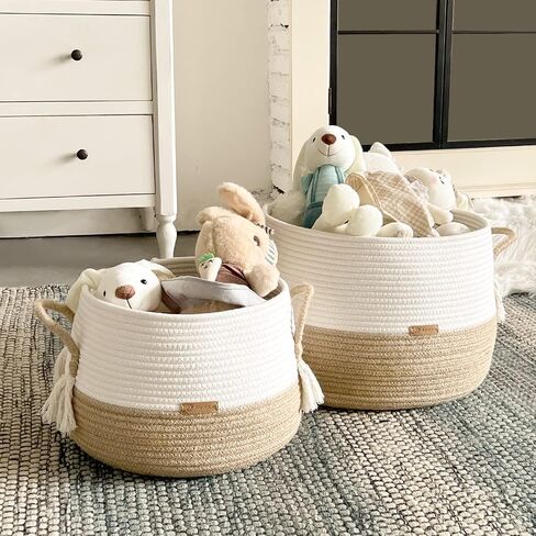Small Basket for Stuffed Animal,Clothes,Baby Blankets -11.8"x9.8"- Boho Baskets for Living Room,Bedroom,Nursery |Cotton Rope Baskets, Cube Basket, Under Shelf Basket | Baskets for Home Decor in Kuwait