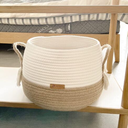 Small Basket for Stuffed Animal,Clothes,Baby Blankets -11.8"x9.8"- Boho Baskets for Living Room,Bedroom,Nursery |Cotton Rope Baskets, Cube Basket, Under Shelf Basket | Baskets for Home Decor in Kuwait