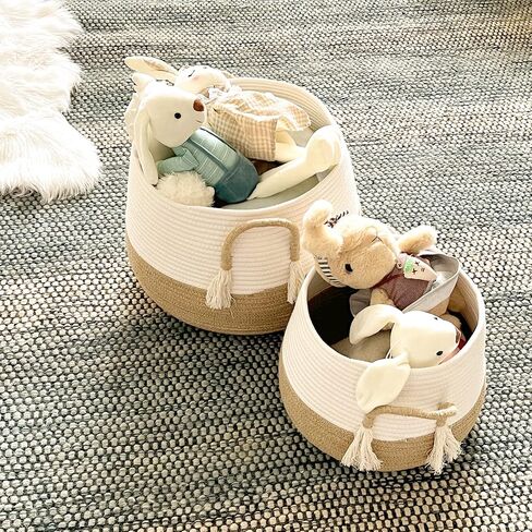 Small Basket for Stuffed Animal,Clothes,Baby Blankets -11.8"x9.8"- Boho Baskets for Living Room,Bedroom,Nursery |Cotton Rope Baskets, Cube Basket, Under Shelf Basket | Baskets for Home Decor in Kuwait