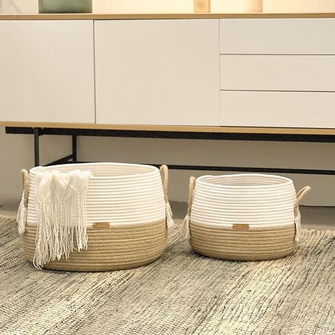 Small Basket for Stuffed Animal,Clothes,Baby Blankets -11.8"x9.8"- Boho Baskets for Living Room,Bedroom,Nursery |Cotton Rope Baskets, Cube Basket, Under Shelf Basket | Baskets for Home Decor in Kuwait
