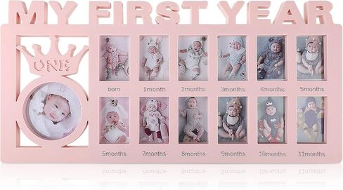 Unittype My First Year Baby Picture Frame Newborn Baby's First Twelve Months Photo Collage,12 Month Milestone Keepsake Frame for Photo Memories Baby 1st Birthday Mothers Day Gift(White) in Saudi Arabia