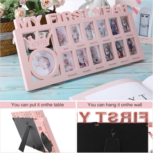 Unittype My First Year Baby Picture Frame Newborn Baby's First Twelve Months Photo Collage,12 Month Milestone Keepsake Frame for Photo Memories Baby 1st Birthday Mothers Day Gift(White) in Saudi Arabia