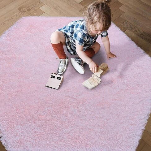junovo Ultra Soft Rug for Nursery Children Room Baby Room Home Decor Dormitory Hexagon Carpet for Playhouse Princess Tent Kids Play Castle, Diameter 4.6 ft, Blush in Saudi Arabia