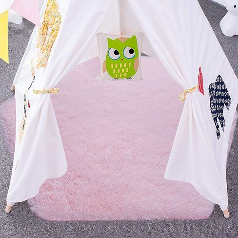junovo Ultra Soft Rug for Nursery Children Room Baby Room Home Decor Dormitory Hexagon Carpet for Playhouse Princess Tent Kids Play Castle, Diameter 4.6 ft, Blush in Saudi Arabia