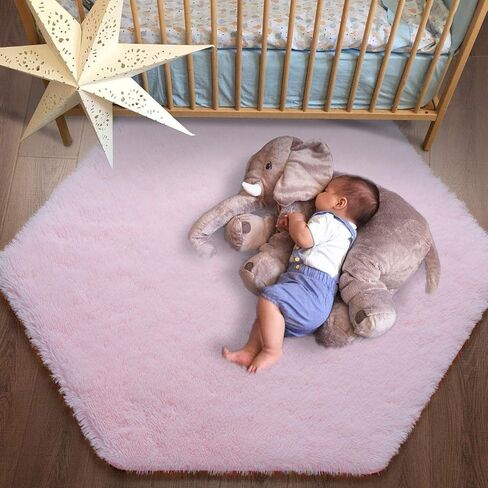 junovo Ultra Soft Rug for Nursery Children Room Baby Room Home Decor Dormitory Hexagon Carpet for Playhouse Princess Tent Kids Play Castle, Diameter 4.6 ft, Blush in Saudi Arabia