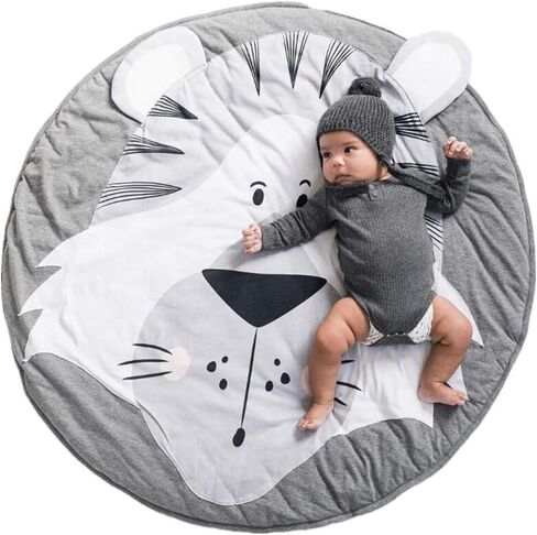 ABREEZE Nursery Rug Grey Bear Rug Bear Baby Round Play Pad Crawling Mat Crawl Cushion Cotton Bear Blanket for Kids Children Toddlers Bedroom Tummy Time Blanket in Kuwait
